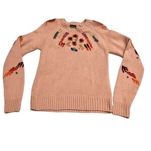 Mimi Liberte Michel Klein Cashmere Wool Embroidered Sweater Pink Womens Medium